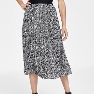 INC International Concepts Pleated Midi Skirt Animal Print Cheetah Black White M